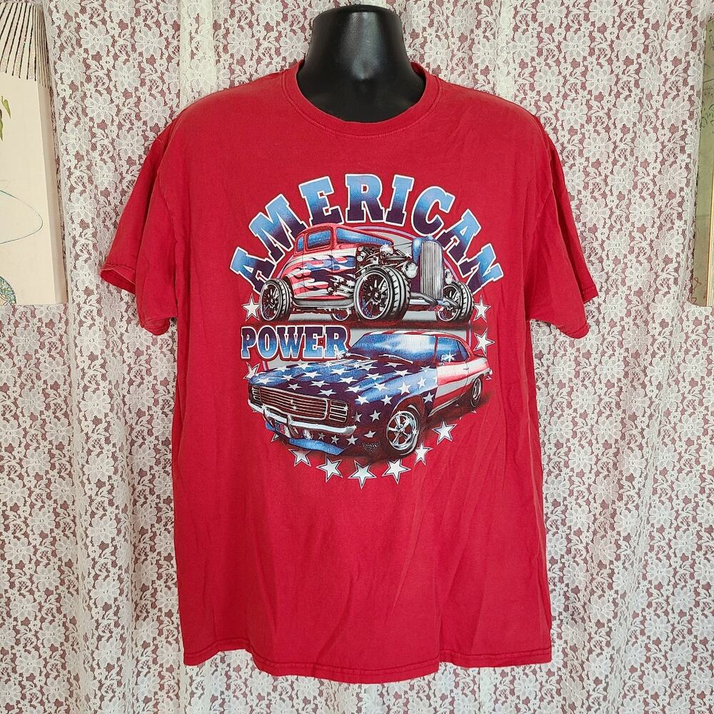 vintage 90s fruit of the loom muscle american flag car tshirt Size xl